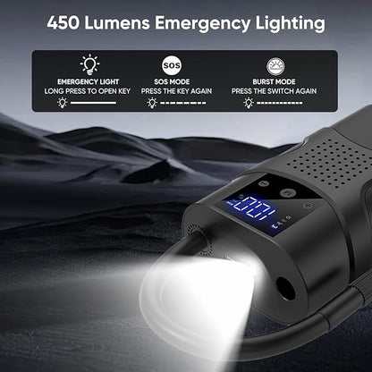 Tire Inflator Portable Air Compressor Cordless, 150PSI 6.5x Faster Portable Tire Inflator,Car Tires Air Pump with LED Lights&Digital Pressure Gauge,Auto Shut-off Smart Air Pump Suitable SUV,Truck,Bike