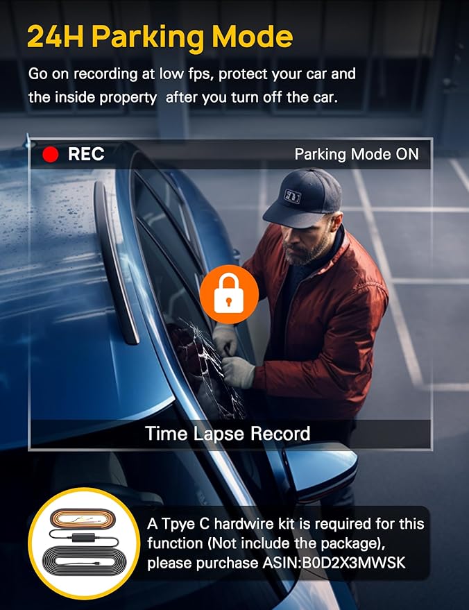 3 Channel 4K Dash Cam Front and Rear Inside, Built-in 5G WiFi, 4K+1080P+1080P Dash Camera for Cars with 64GB Card, Dashcam with Loop Recording, G-Sensor, 24H Parking Monitor, Silver
