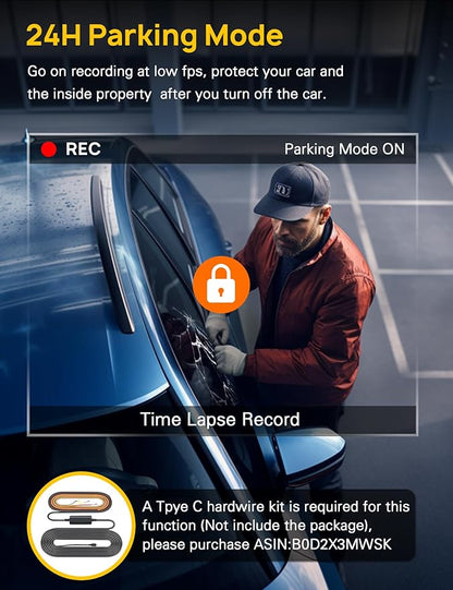 3 Channel 4K Dash Cam Front and Rear Inside, Built-in 5G WiFi, 4K+1080P+1080P Dash Camera for Cars with 64GB Card, Dashcam with Loop Recording, G-Sensor, 24H Parking Monitor, Silver
