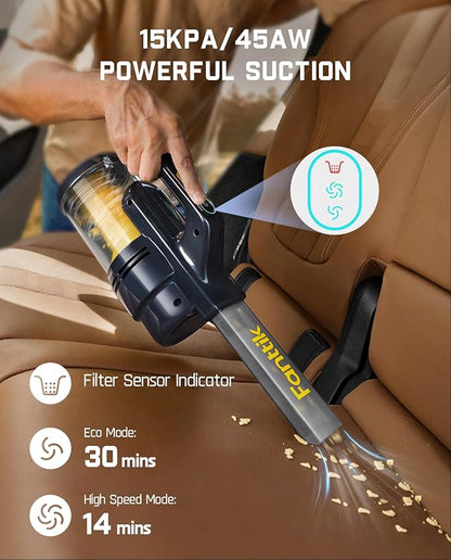 Fanttik Cruise V9 Car Vacuum Cleaner Suction Power with 15000Pa Handheld Vacuum Cordless with Extension Tube & LED Display & Light, Cordless Portable Mini for Home Car Cleaning, Black