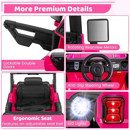 Costzon Kids Ride on Truck, 12V Electric Ride on Car with Remote Control, 3 Speed & Spring Suspension, Wireless Connection, USB, Music, Light, Kids Ride on Toys for Boys Girls (Pink)