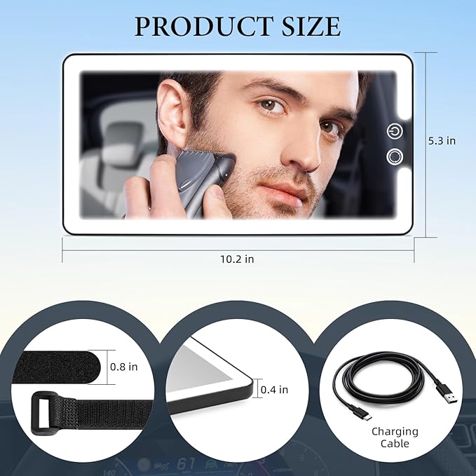 Car Sun Visor Vanity Mirror,Rechargeable Led Makeup Mirror with 3 Light Modes,Dimming Lights,Black