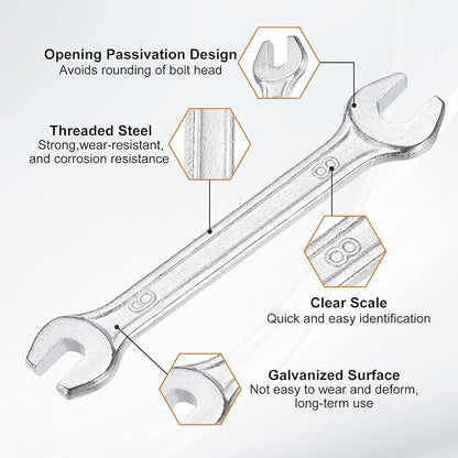 HARFINGTON 5pcs Double Open End Wrench 6mm x 8mm Metric 15 Degree Offset Angle Small Flat Head Wrench Galvanizing Open Ended Spanner for Automotive Repair Furniture Assembly