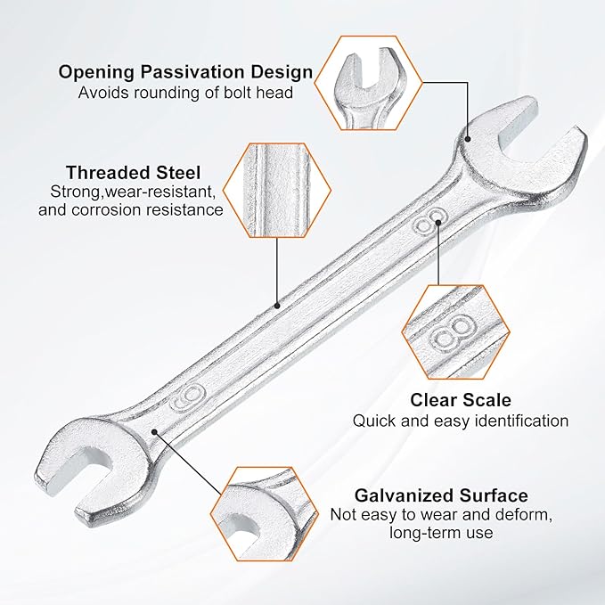 HARFINGTON Double Open End Wrench 6mm x 8mm Metric 15 Degree Offset Angle Small Flat Head Wrench Galvanizing Open Ended Spanner for Automotive Repair Furniture Assembly