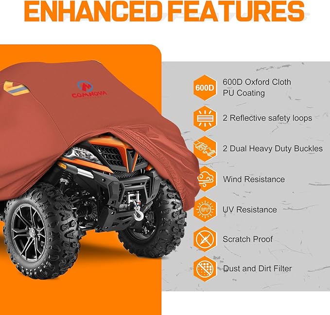 Comnova ATV Cover for 4 Wheelers - 101 Inch ATV Covers 600D Waterproof & Heavy Duty, Outdoor Four Wheeler Quad Cover All Weather Large for Polaris, Kawasaki, Arctic Cat, Honda, Yamaha and More