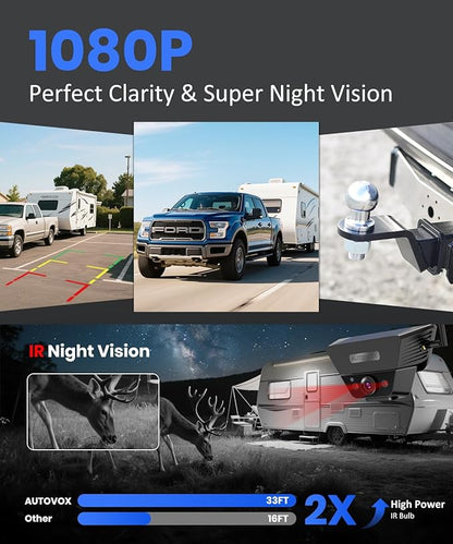 AUTO VOX Wireless Backup Camera Solar Magnetic: Portable Storage Bag Include,1-Min Easy Installation,5" 1080P Monitor, 380FT Signal Stable Coverage Back Up Camera for Truck, SUV, RV,Trailer, Van