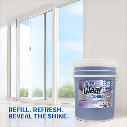 Ultra Clear Platinum Glass Cleaner, Crystal Clear Streak-Free Shine Polished Finish, for Commercial and Residential Use Lavender Fresh, 5 Gallons