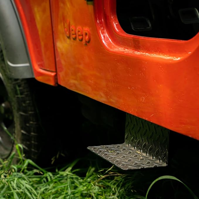 CJ5 Side Steps Compatible with Jeep © CJ Vehicles (Pair) - Solid Steel Construction - Metal Diamond Treadplate Traction Design - Universal Fitment on Classic CJ-5 (CJ5 Cutout)