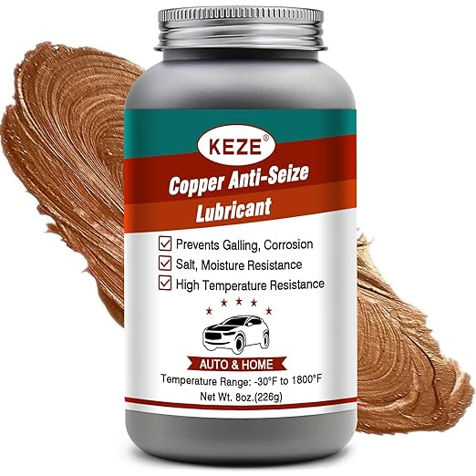 Keze Copper Anti Seize Thread Lubricant Compound Grease with Brush for High Temp Auto Bolts Spark Plug Never Seize Antiseize,Prevent Rust and Corrosion,8 Oz
