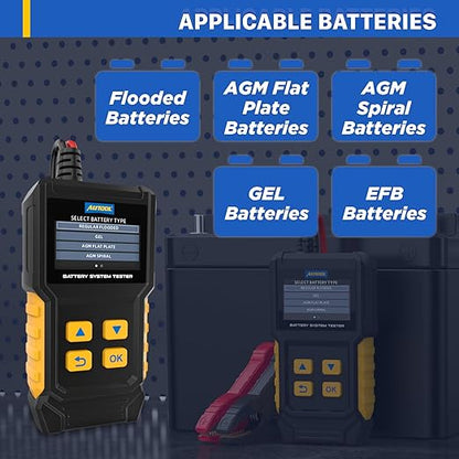 AUTOOL Car Battery Tester 12V 24V Battery Load Tester 30-2000 CCA Automotive Battery Tester, Cranking Charging System Analyzer, Color Screen Data Review Reverse Polarity Protection