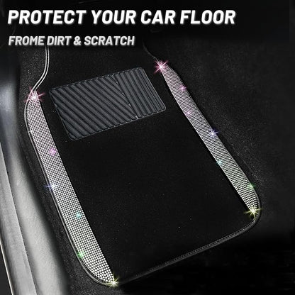 NBTEPEM Multicolor Bling Car Floor Mats Full Set, Universal Fit Most Cars,SUV, Trucks, 4 pcs Sparkle Glitter Diamond Carpet for Women Girls with Anti-Slip Pad (Colorful Diamond)
