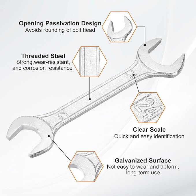HARFINGTON 2pcs Double Open End Wrench 22mm x 24mm Metric 15 Degree Offset Angle Small Flat Head Wrench Galvanizing Open Ended Spanner for Automotive Repair Furniture Assembly