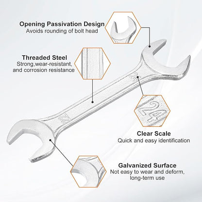 HARFINGTON 2pcs Double Open End Wrench 22mm x 24mm Metric 15 Degree Offset Angle Small Flat Head Wrench Galvanizing Open Ended Spanner for Automotive Repair Furniture Assembly
