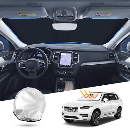 T TGBROS Compatible with 2015-2024 2025 Volvo XC90 Windshield Sun Shade Accessories Foldable Sun Shield Reflective Polyester Sun Visor Cover Block Heat and Sun Protection