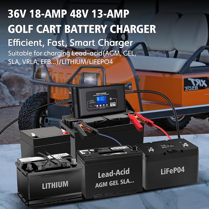 Golf cart Battery Charger, 48V 13A and 36V 18A Trickle Charger,48 Volt Golf Charger,for EZGO RXV&TXT Smart Charger,Lithium,LiFePO4,Lead-Acid AGM/Gel/SLA..Battery Chargers,3-Pin (Delta-Q)