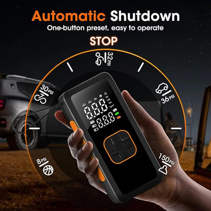 Tire Inflator Portable Air Compressor, 5X Faster Portable Air Pump for Car Tires, 150PSI Cordless Travel Air Pump with Digital Pressure Gauge for Cars, Bike & Motorcycle Tires, Ball