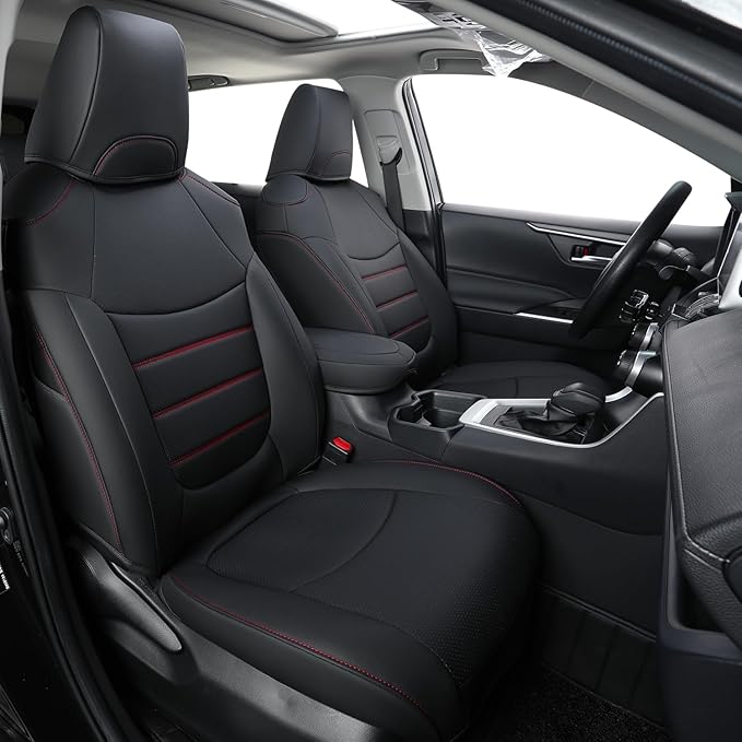 RISINGSTAR Rav4 Hybrid Seat Covers, fit 2019-2025 Toyota Rav4 Hybrid LE,XLE,Woodland Edition,XLE Premium,Limited, Not for XSE/SE/Plug-in(Black&Red)