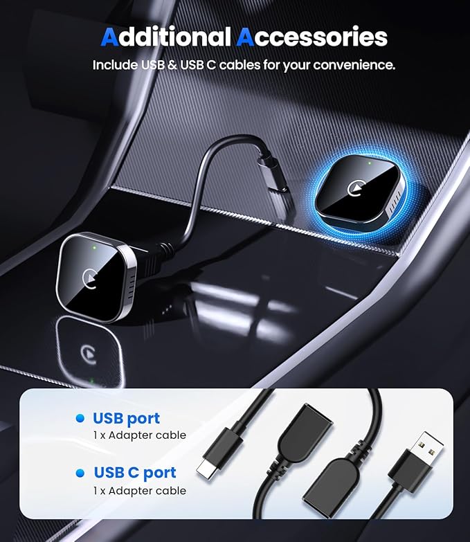 Teeran Wireless CarPlay Adapter 2025 Upgrade Wired CarPlay to Wireless, Mini USB Design for Cars with Built-in Wired Apple CarPlay Plug and Play Easy Use Fast Stable Connection Car Play for iPhone
