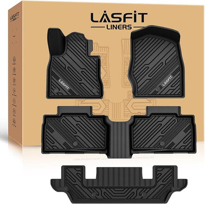 LASFIT Floor Mats for Ford Explorer 2020-2025 6 Passenger TPE All Weather Protector Anti-Slip Floor Liners, 2025 2024 2023 2022 2021 2020 Explorer 6 Seats Accessories, 1st 2nd & 3rd Row, 4pcs Black