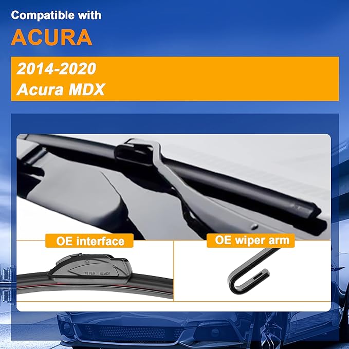 Windshield Wiper Blades Replacement for Acura MDX 2014 2015 2016 2017 2018 2019 2020 Original Factory Quality Front Rear Wipers Blade Set for Car - 26" 20" 14" (Piece of 3)
