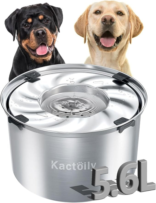 1.5 Gal Dog Water Bowl No Spill, 5.6L Slow Water Bowl for Large Dogs, Slow Drinking Dog Water Bowl Dispenser, Stainless Steel Dog Bowls for Messy Drinkers