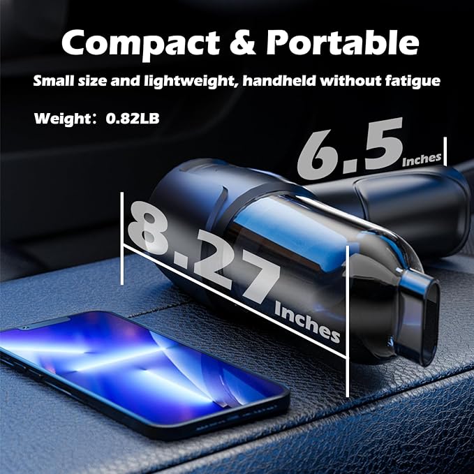 Car Vacuum Portable Cordless, 16000PA Powerful Suction, 5 in 1 Mini Handheld Vacuum Cleaner, Small Car Vacuum Cleaner, Brushless Motor, Air Duster, 4000mAh, Dual Filter, for Cars,Home,Office,Pet