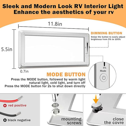 2 Pack RV Lights Interior,3 Color RV LED Super Bright Fixture,12V RV Ceiling Dome Light with ON/Off Dimmable Switch Energy Saving Gift Package for RV/Camper/Car/Trailer/Boat