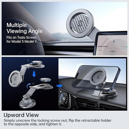 SYNCWIRE Fits MagSafe Car Mount for Universal Dashboard & Tesla Screen, Kevlar Silver Magnetic Phone Holder for Car, Super Stable Magnetic Car Phone Mount for iPhone 16 Pro Max 15 14 13 12&All Phones