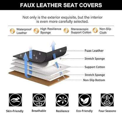 YORKNEIC Seat Covers for Hyundai Kona 2018-2024 2025: Waterproof Leather Car Seat Covers Front Set Automotive Seat Protectors (2 Front Set, Black)