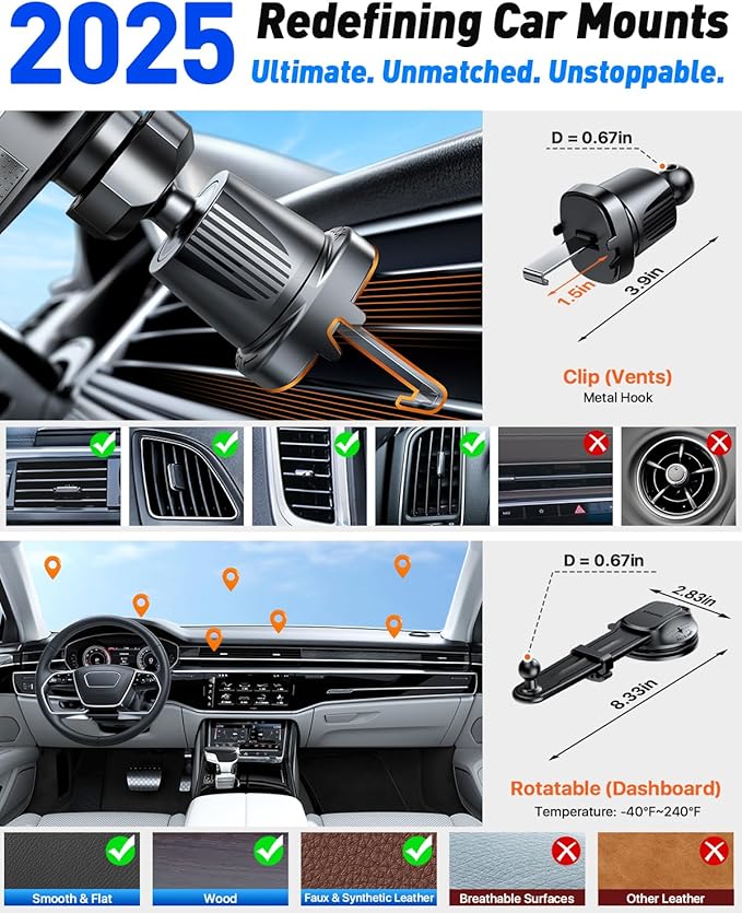 YRU [2025 Ultimate Car Phone Holder [Bendable & Adjustable Aluminum Arm] Cell Phone Automobile Cradles Dashboard Windshield Pickup Truck Phone Mount for iPhone 16 15 14 13 Pro Max Samsung, Pink