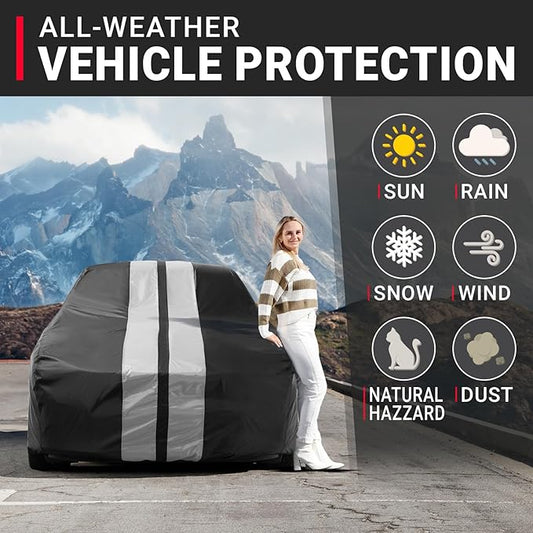 iCarCover Custom Car Cover for Buick Lesabre (1971-1976) Waterproof All-Weather Rain Snow UV Sun Protector Full Exterior Indoor Outdoor Car Cover (Stripe - Black/Gray)