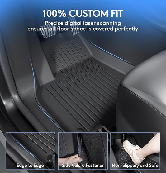 Floor Mats Fits for Tesla Model Y 5-Seat 2024-2020 - All Weather TPE Front, Rear, Cargo & Sub-Trunk Mats, 6-Piece Custom Fit (Not Fit 7-Seat)
