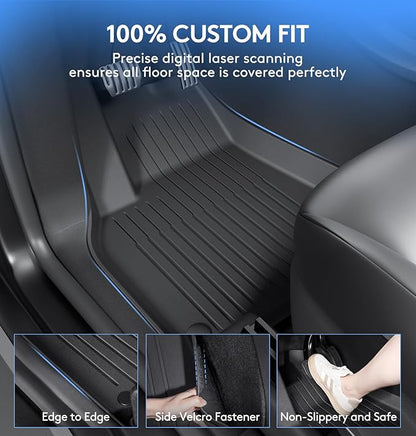 Floor Mats Fits for Tesla Model Y 5-Seat 2024-2020 - Custom Fit All Weather Front & Rear Row TPE Car Mats Floor Liners, 3-Piece (Not Fit 7-Seat)