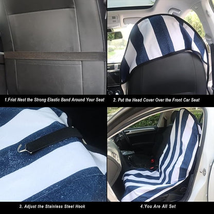 Car Seat Cover Protector Front Seats,for Gym Workout,Running,Swimming,Beach and Hiking,Waterproof Sweat Towel Bucket Seat Covers for Cars SUV Trucks (Blue Stripe, 2Pcs)
