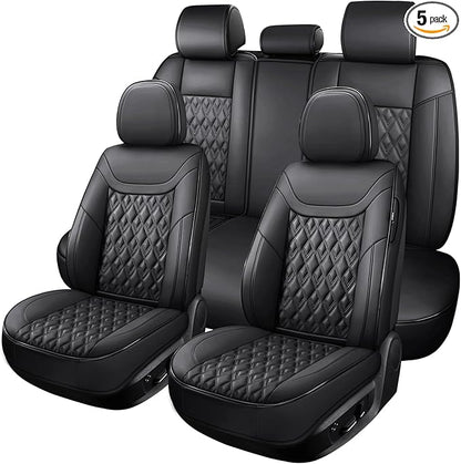 Car Seat Covers Full Set, Leather Seat Covers for Cars, Car Seat Protector Waterproof, Non-Slip Car Interior Covers Fit for Most Cars, SUV, Vans, Trucks,5Seaters,Full Set,Black