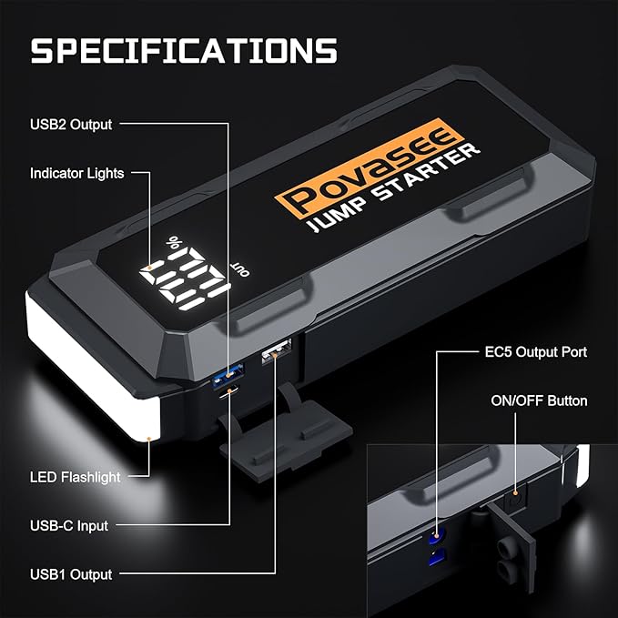 4000A Jump Starter 12V Battery Jumper Starter(10L Gas 10L Diesel Engine),Car Battery Jump Starter with 3" LCD Display, Power Bank/Dual Output/LED Light
