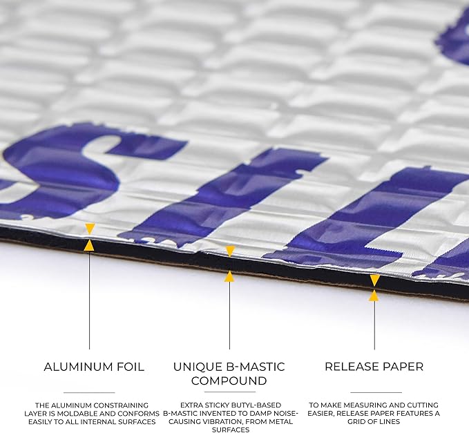 Siless 50 mil (1.3mm) 52 sqft Car Sound Deadening mat - Butyl Automotive Sound Deadener - Noise Insulation and Vibration Dampening Material ( 52 sqft)
