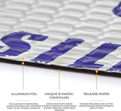 Siless 50 mil (1.3mm) 52 sqft Car Sound Deadening mat - Butyl Automotive Sound Deadener - Noise Insulation and Vibration Dampening Material ( 52 sqft)