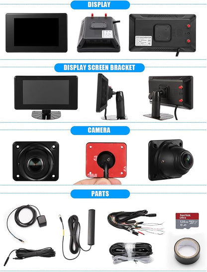 RV Backup Camera System AI WiFi GPS 7 inch Touch Screen Monitor Vehicle Recording with 4 Pieces 1080P Rear Side View Waterproof Camera Live View on APP/Web/PC for Camper RV Truck Trailer Tractor Fleet