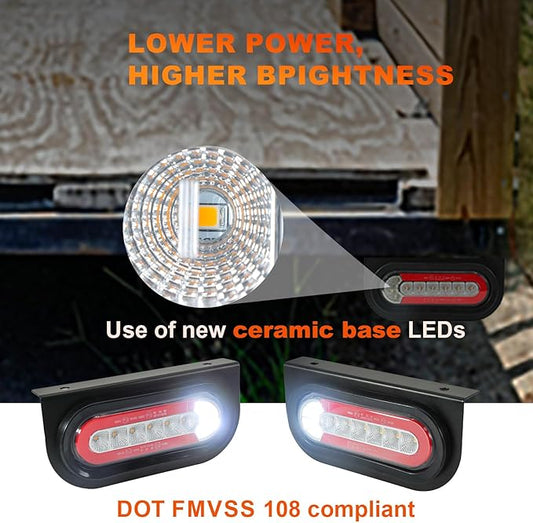 Agrieyes Trailer Lights with Bracket, Oval LED Trailer Lights with Sequential Turn Signal, Tail, Brake, Reverse, Submersible Boat Trailer Light kit for Trucks, Tractor, Utility Trailer, RV, Caravan