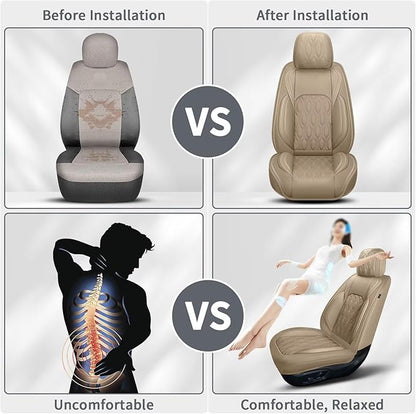 2 Front Car Seat Covers Fit for Toyota Camry 2012-2025: Faux Leather Automotive Seat Covers Waterproof Vehicle Seat Protector with Compatible Airbag (2 Seats, Beige)