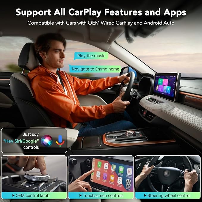 Wireless CarPlay Adapter for iPhone, 2025 Carplay Wireless Adapter for Apple & Android Auto (2016+ Models), Compatible with Cars with Factory Wired Carplay, Car Play Dongle with USB/USB-C (Dark Grey)