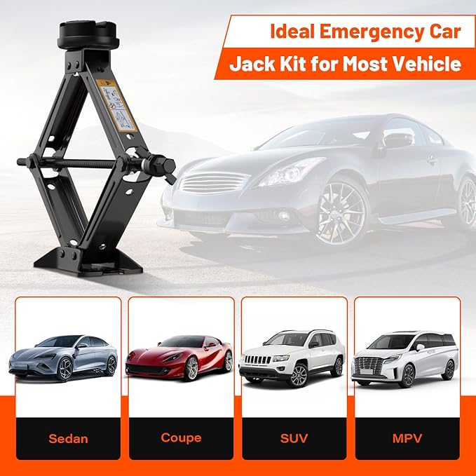 Portable Car Scissor Jack 2 Ton, Rubber Top Car Lift Jack with Ratcheting Handle,Tire Changing kit for Auto SUV MPV