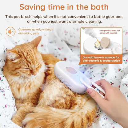 GKZ Cat Steam Brush, 3 in 1 Pet Comb for Massage, Cleaning, Shedding and Combing, Electric Mist to Prevent Flyaways for Home, Dogs and Cat Lovers - White