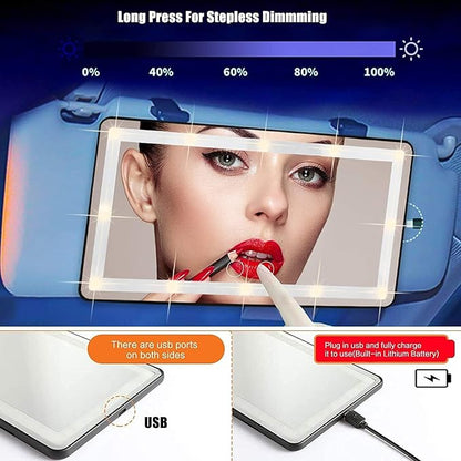 Car Vanity Mirror, with 3 Light Modes & 60 LEDs - Rechargeable Dimmable Clip-on Rear View Sun-Shading Cosmetic Makeup Mirror, Universal for Car SUV (Pink, 1 Pack)