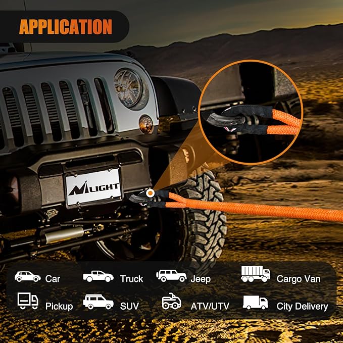 Nilight Kinetic Recovery Rope 28,600LBS 7/8" x 20ft Snatch Strap Heavy Duty Offroad Towing Strap Kit Vehicle Recovery kit for UTV ATV SUV Truck Car Jeep Tractor