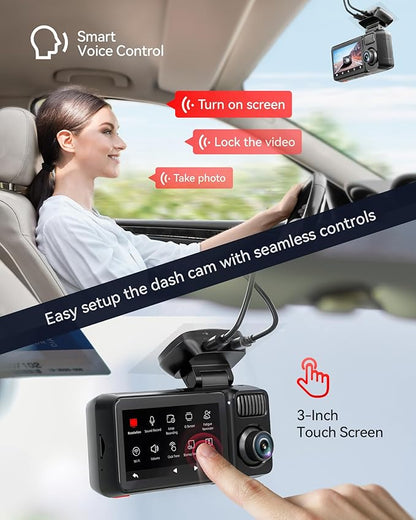 REDTIGER F17 Elite 4K 3 Channel Dash Cam, STARVIS 2 IMX678 & IMX675, 128GB Card, Full Night Color, 4K+2.5K+1080P Front and Rear Inside, Touch Screen, Voice Control, 5GHz WiFi 6, GPS, HDR, Parking Mode