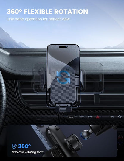 Lamicall 2025 Wider Clamp & Metal Hook Car Phone Holder Vent [Thick Cases Friendly] Phone Holders for Your Car Mount Automobile Hands Free Cradle Air Vent for Smartphone (Dark Grey)