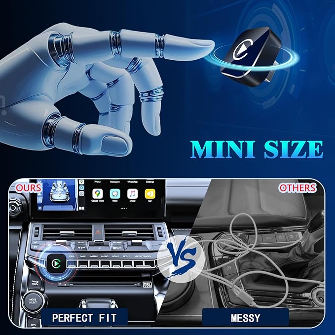 Wireless CarPlay Adapter for iPhone, 2025 Upgraded Wired to Wireless for Apple CarPlay, Mini USB Design Car Play Adapter with Type-C Extension, Plug and Play, Stable Connection & No Latency