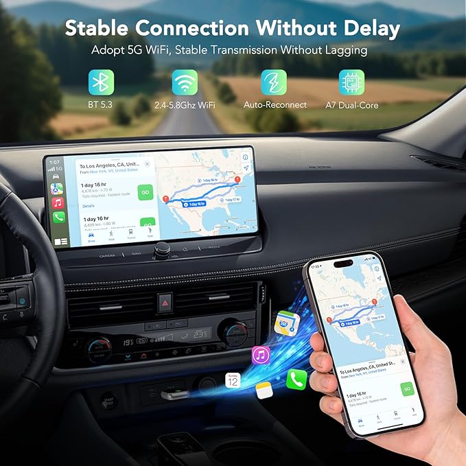 Wireless CarPlay Adapter for iPhone, 2025 Carplay Wireless Adapter for Apple & Android Auto (2016+ Models), Compatible with Cars with Factory Wired Carplay, Car Play Dongle with USB/USB-C (Dark Grey)